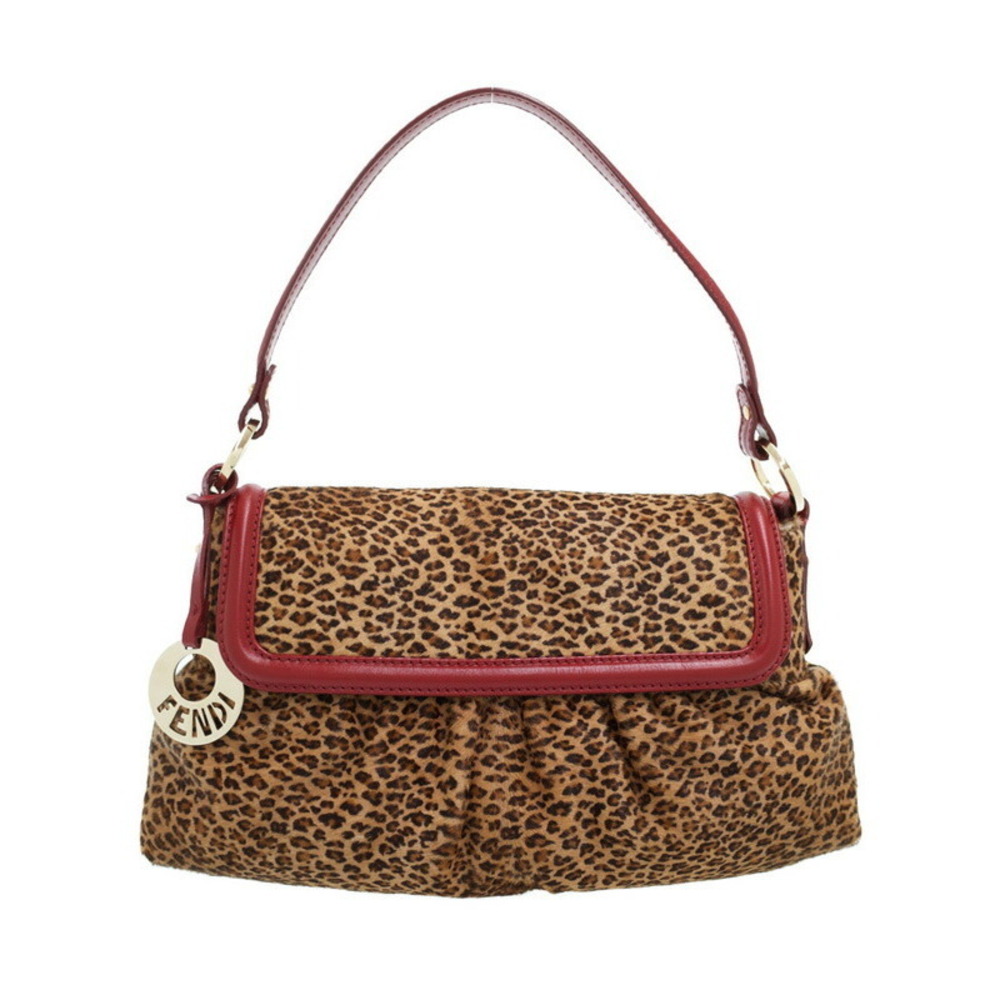 FENDI Pierced Leather Leopard Semi Shoulder Bag